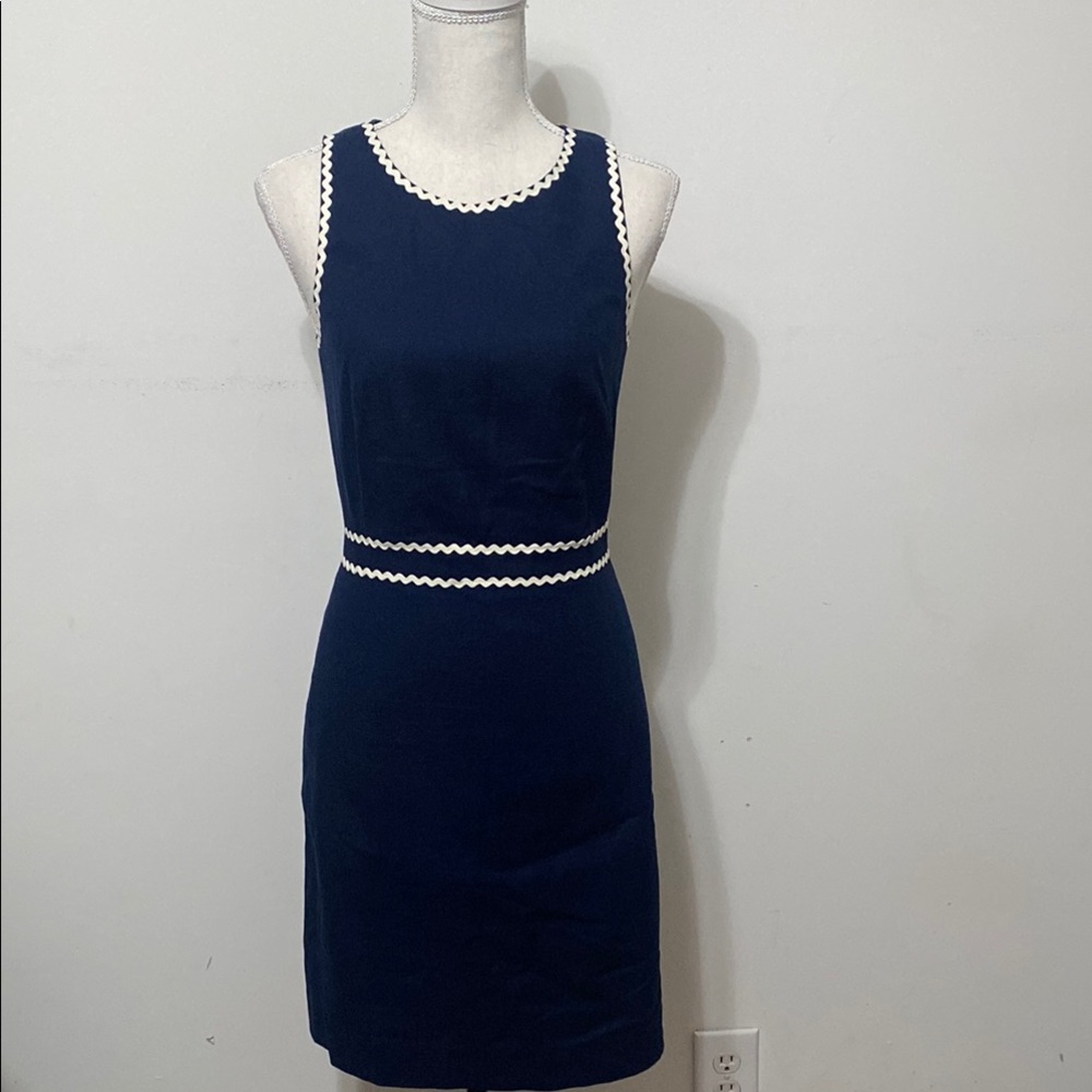 J. Crew Blue Sheath Mini Dress Sleeveless Halter - Picture 3 of 4